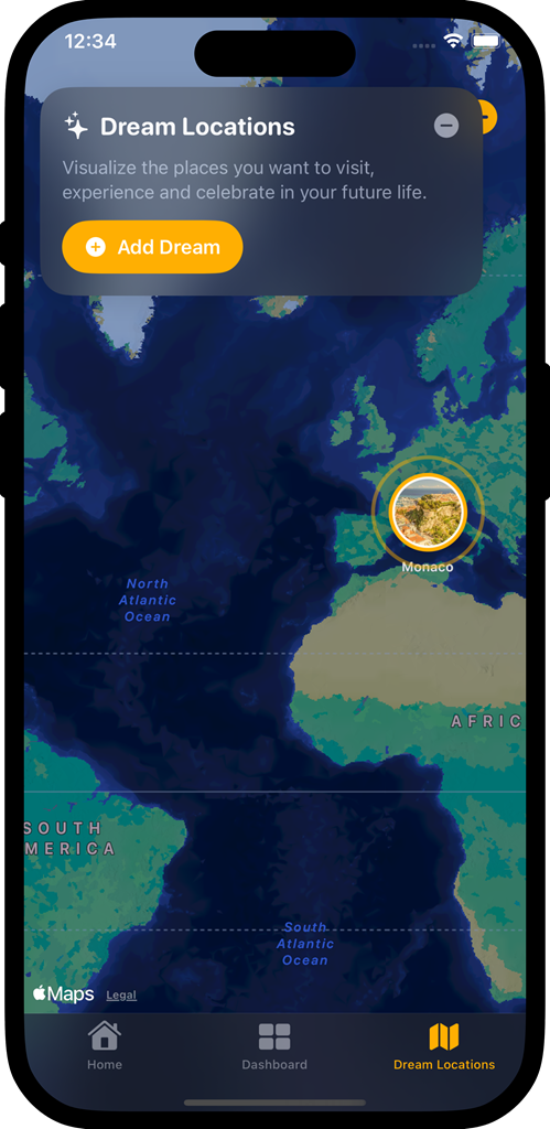 Map of Europe with Monaco ping. 
