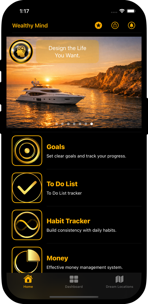 Wealthy Mind App Main Menu
